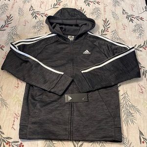 Boys Adidas Game & Go Hooded Jacket Size L 14/16 Heathered Black NWT